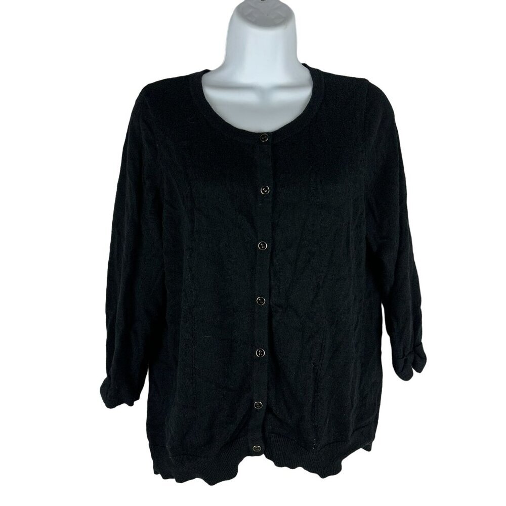 Elle Womens Black Cardigan Sweater Size L 55% Cotton/Nylon/Viscose